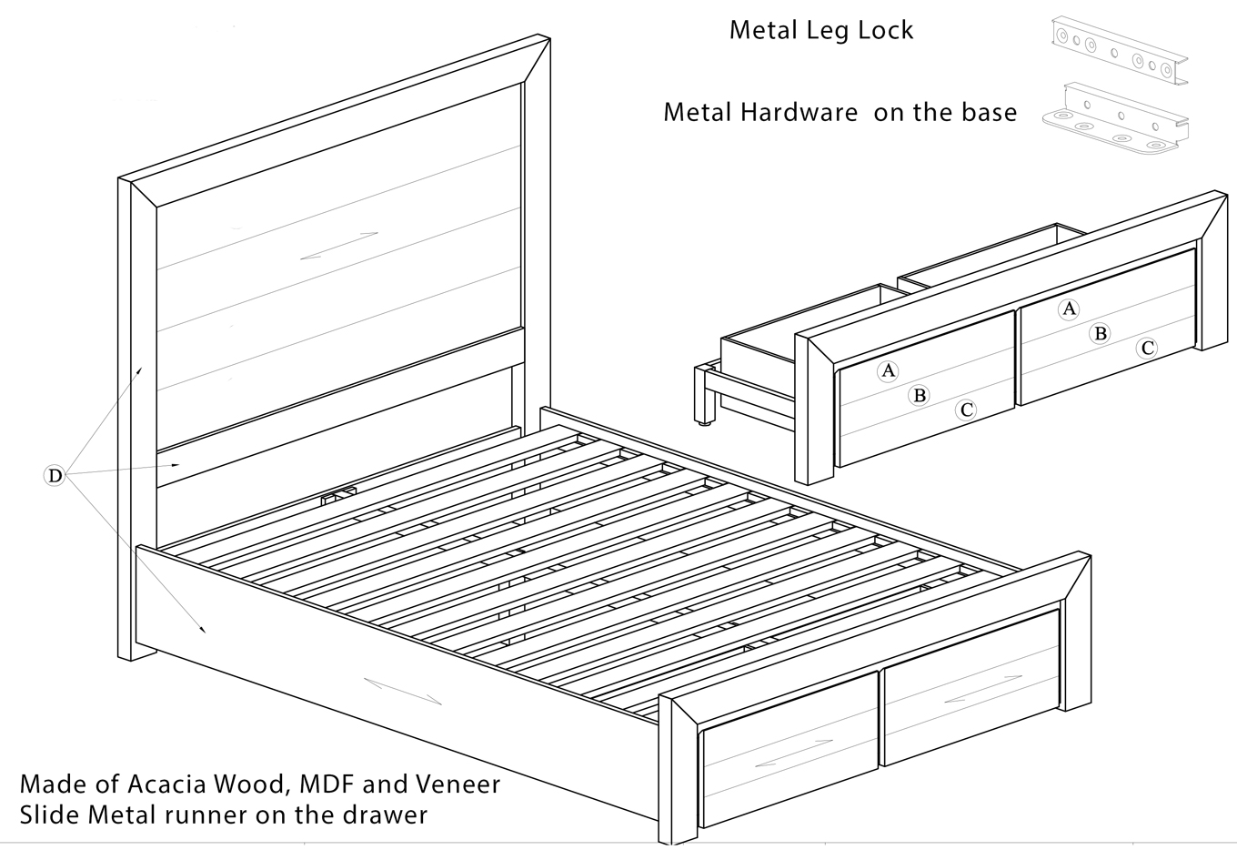 Chateau Timber Storage Bed Frame Dimension Drawing