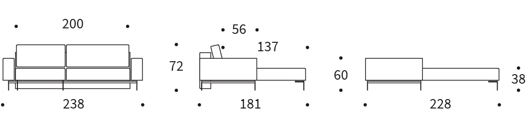 Bedworks Sofa Beds - Bragi Chaise Double Sofa Bed with Arms