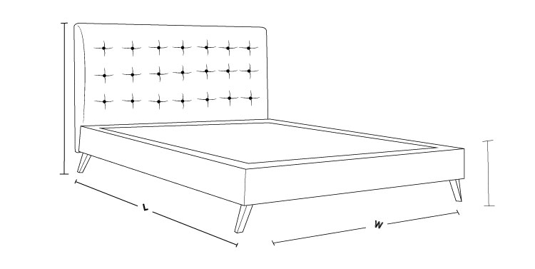 Check out our queen size Noosa Upholstered Bed with Timber Frame dimension drawing and measure the size!